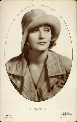 Ak Schauspielerin Greta Garbo, Portrait, Hut