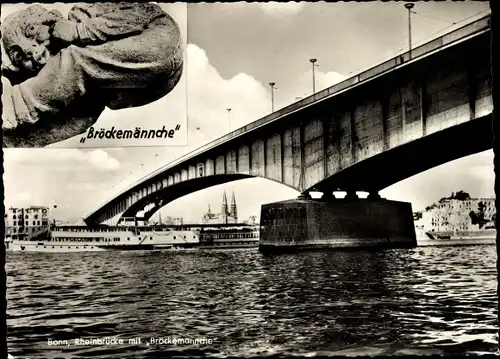 Ak Bonn am Rhein, Rheinbrücke mit Bröckemännche, Dampfer