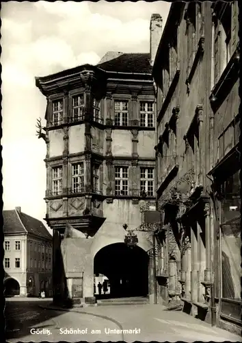 Ak Görlitz in der Lausitz, Schönhof am Untermarkt, Ältestes Renaissancehaus Deutschlands, 1526