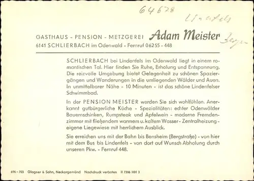 Ak Schlierbach Lindenfels im Odenwald, Gasthaus Adam Meister, Straßenpartie, Gartenansicht