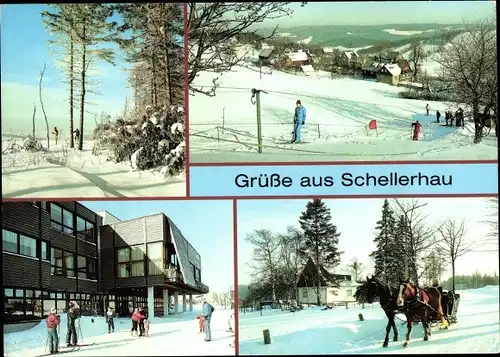 Ak Schellerhau Altenberg Erzgebirge, Erholungsheim Otto Buchwitz, Winter, Pferdeschlitten, Skilift
