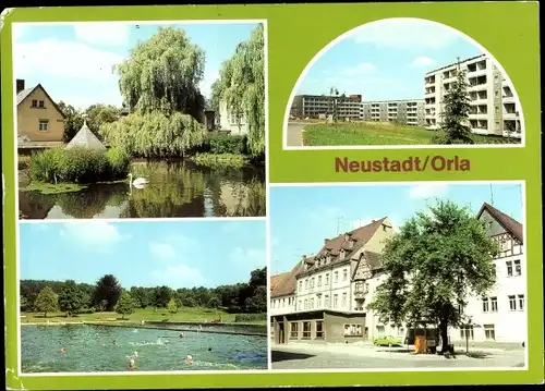 Ak Neustadt an der Orla, Am Gamsenteich, Neubaugebiet, Schwimmbad, Markt