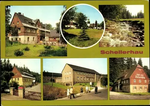 Ak Schellerhau Altenberg im Erzgebirge, Kirche, Gebirgshof, Schellermühle, FDGB Casino, Putzmühle