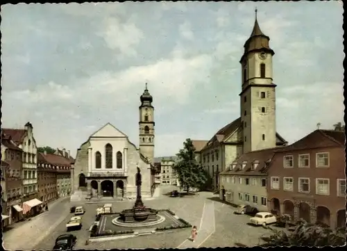 Ak Lindau am Bodensee Schwaben, Marktplatz, Denkmal, Kirche