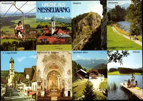 Ak Nesselwang im Allgäu, Albspitzbahn, Sportheim Böck, Pfarrkirche St. Andreas, Innenansicht