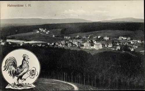 Ak Hahnenklee Goslar im Harz, Gesamtansicht des Ortes, Hahn, Kleeblatt