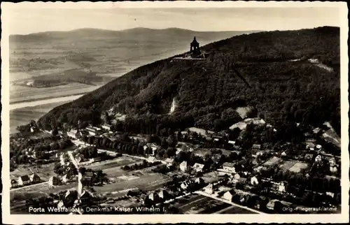 Ak Porta Westfalica, Fliegeraufnahme, Kaiser Wilhelm I. Denkmal