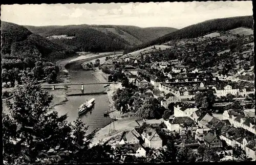 Ak Bad Karlshafen an der Weser, Panorama, Brücke, Dampfer