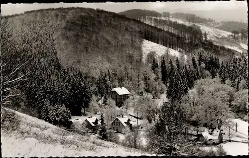 Ak Wieda Walkenried Harz, Forstamt mit Oberdorf, Winteransicht