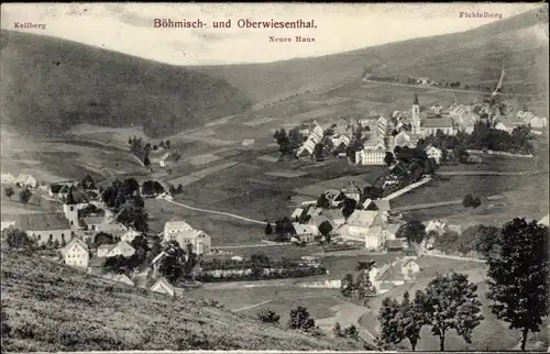 Ak Klínovec Keilberg Erzgebirge Region Karlsbad, Böhmisch und Oberwiesenthal, Panorama, Fichtelberg