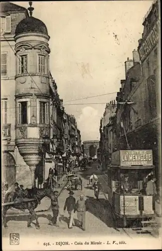 Ak Dijon Côte d'Or, Coin du Miroir, Tramway, Reklame Visitez la Menagere