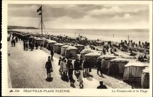Ak Deauville La Plage Fleurie Calvados, La Promenade et la Plage