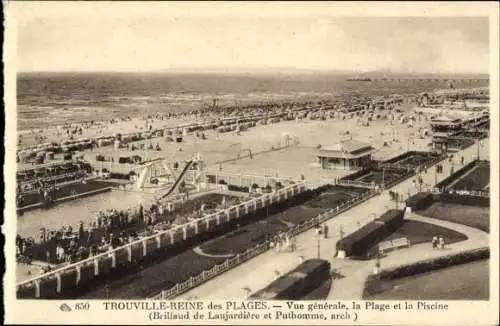 Ak Trouville Reine des Plages Calvados, Vue generale, La Plage et la Piscine