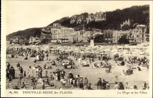 Ak Trouville Reine des Plages Calvados, La Plage et les Villas