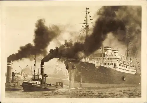 Ak Hamburg, Ausreise des HAPAG Schnelldampfers St. Louis, Schlepper Moorwärder