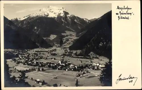 Ak Mayrhofen im Zillertal Tirol, Ort mit Umgebung, Grünberg