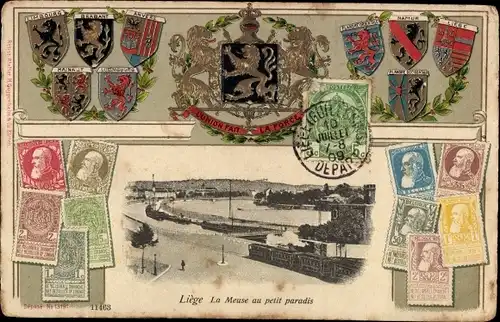 Briefmarken Wappen Ak Liège Lüttich Wallonien, La Meuse au petit paradis