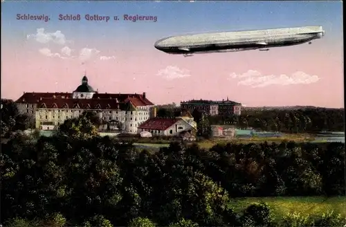 Ak Schleswig an der Schlei, Schloss Gottorf, Regierung, Zeppelin