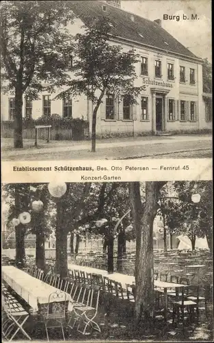 Ak Burg bei Magdeburg, Etablissement Schützenhof, Konzertgarten