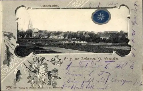 Passepartout Ak Seehausen Wanzleben Börde in Sachsen Anhalt, Gesamtansicht