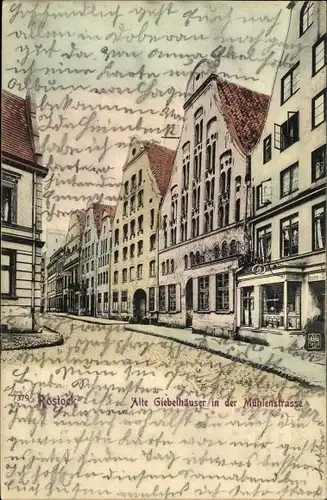 Ak Hansestadt Rostock, Mühlenstraße, alte Giebelhäuser