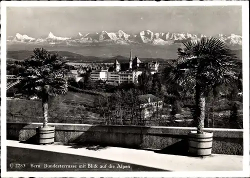 Ak Bern Stadt Schweiz, Bundesterrasse mit Blick auf die Alpen