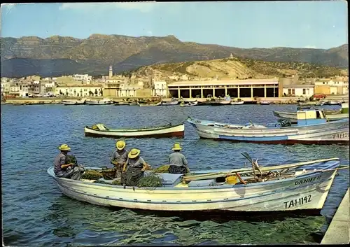 Ak San Carlos Sant Carles de la Ràpita Katalonien, Vista parcial, puerto