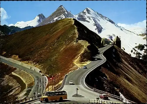 Ak Großglockner Kärnten, Großglockner-Hochalpenstraße, Fuscher Törl, Bus