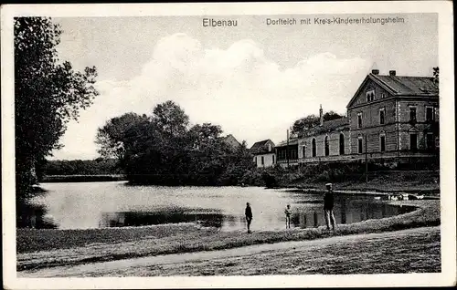 Ak Elbenau Schönebeck an der Elbe, Dorfteich mit Kreis-Kindererholungsheim