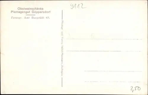 Ak Göppersdorf Burgstädt in Sachsen, Obstweinschänke Plantagengut