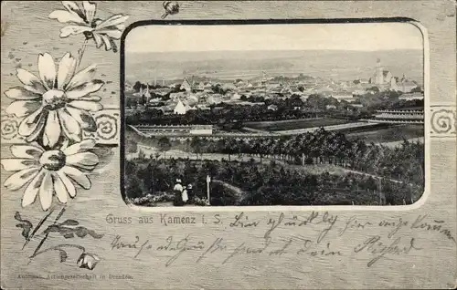 Passepartout Ak Kamenz in Sachsen, Gesamtansicht