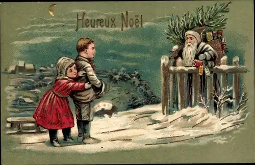 Präge Ak Frohe Weihnachten, Heureux Noel, Weihnachtsmann, Kinder
