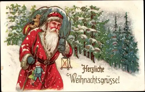 Ak Frohe Weihnachten, Weihnachtsmann, Geschenke, Laterne