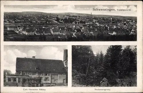 Ak Schwenningen am Neckar, Gesamtansicht, Café Hermann Hilring, Neckarursprung