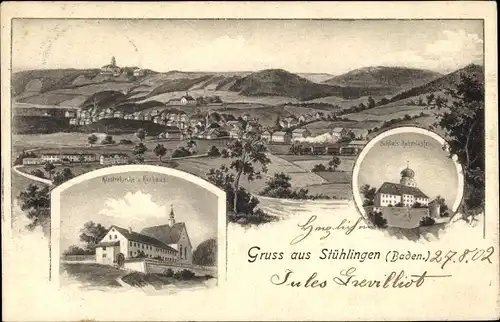 Ak Stühlingen im Schwarzwald Baden, Gesamtansicht, Schloss Hohenlupfen, Klosterkirche