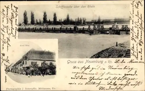 Ak Neuenburg am Rhein Baden, Schiffbrücke, Hotel Witz