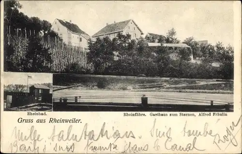 Ak Rheinweiler Bad Bellingen in Baden, Rheinbad, Rheinfähre, Gasthaus zum Sternen