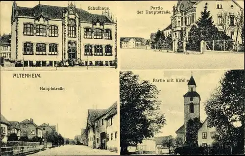 Ak Altenheim Neuried in Baden, Hauptstraße, Schulhaus, Kirche