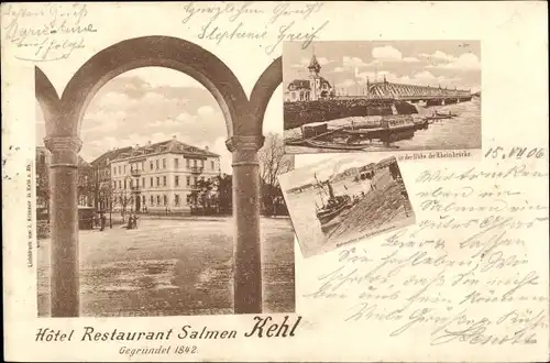 Ak Kehl am Rhein, Rheinbrücke, Hotel Restaurant Salmen