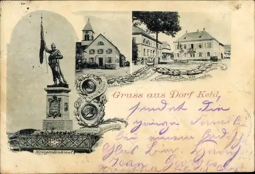 Ak Dorfkehl Kehl am Rhein, Kriegerdenkmal, Rathaus, Kirche