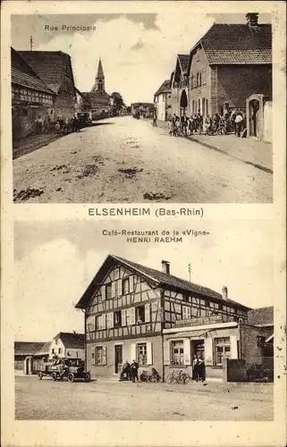 Ak Elsenheim Elsass Bas-Rhin, Rue Principale, Café-Restaurant de la Vigne