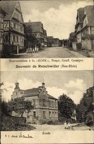 Ak Retschwiller Elsass Bas Rhin, Restauration a la Rose, Ecole