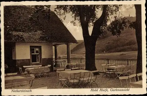 Ak Neckarsteinach in Hessen, Hotel Harfe, Gartenansicht