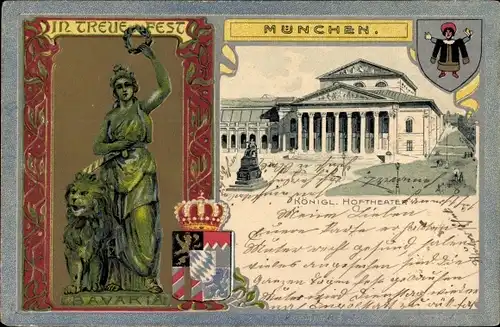 Präge Wappen Ak München in Bayern, Königliches Hoftheater, Bavaria