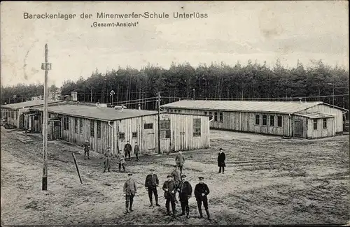 Ak Unterlüß Unterlüss Südheide, Barackenlager der Minenwerfer-Schule, Gesamtansicht