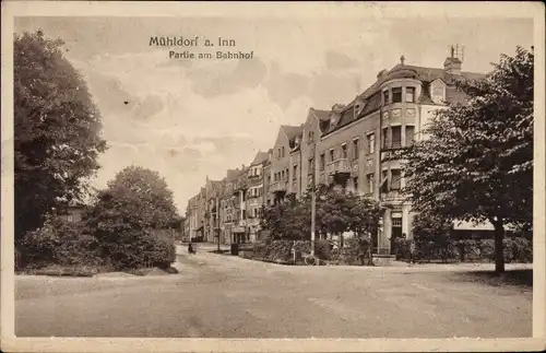 Ak Mühldorf am Inn Oberbayern, Partie am Bahnhof