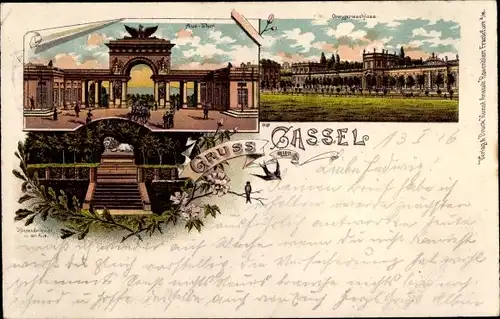 Litho Kassel in Hessen, Aue Tor, Orangerieschloss, Freitreppen