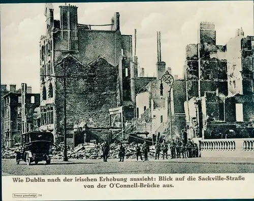 Foto Dublin Irland, Sackville Street, O'Connell Brücke, Trümmer, Zerstörungen nach der Erhebung