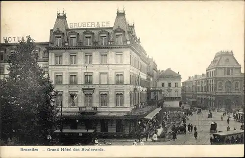 Ak Bruxelles Brüssel, Grand Hotel des Boulevards, Straßenbahn