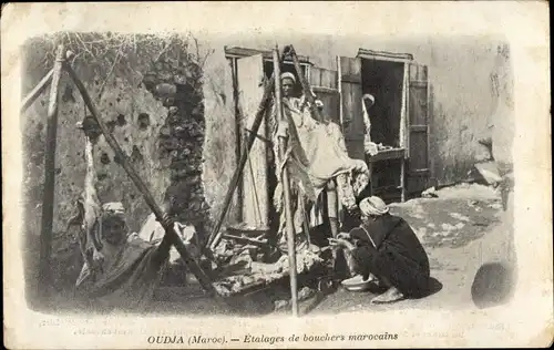 Ak Oudjda Oujda Marokko, Etalages de bouchers marocains